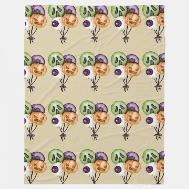 Ghost Pumpkin Balloons Fleece Blanket (Front)