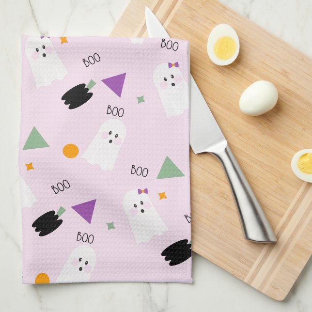 Ghost Pumpkin Confetti pattern  Tea Towel (Quarter Fold)