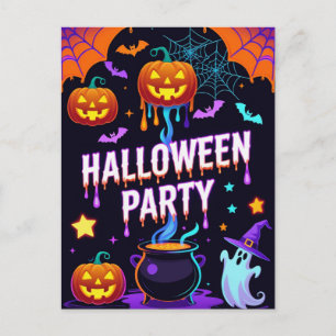 Ghost & Pumpkin Halloween Party Invite Postcard