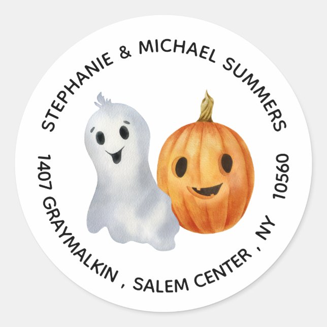 Ghost Pumpkin Halloween  Return address   Classic Round Sticker (Front)