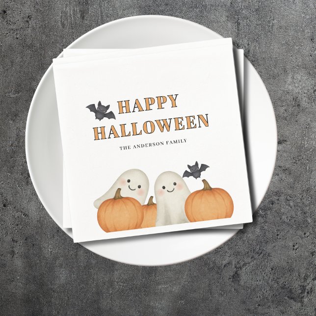 Ghost Pumpkin Personalised Halloween Party  Napkin (Creator Uploaded)