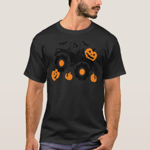 Ghost Pumpkin Riding Monster Truck Lazy Halloween T-Shirt