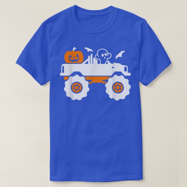 Ghost Pumpkin Riding Monster Truck Lazy Halloween  T-Shirt (Design Front)