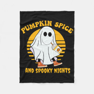 Ghost Pumpkin Spice Latte Fall Vibe Halloween Spoo Fleece Blanket