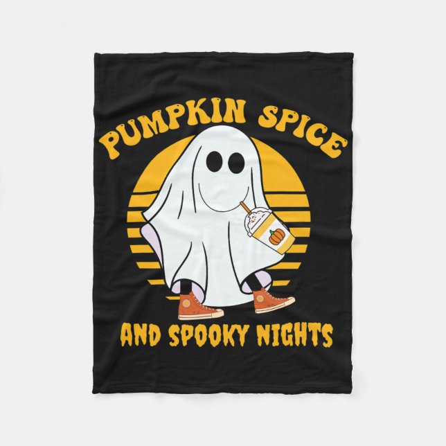 Ghost Pumpkin Spice Latte Fall Vibe Halloween Spoo Fleece Blanket (Front)