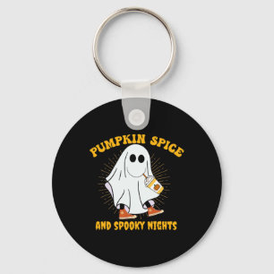 Ghost Pumpkin Spice Latte Fall Vibe Halloween Spoo Key Ring