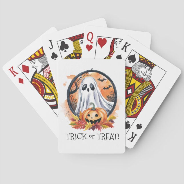 Ghost Pumpkin Trick or Treat Halloween Party Playing Cards (Back)