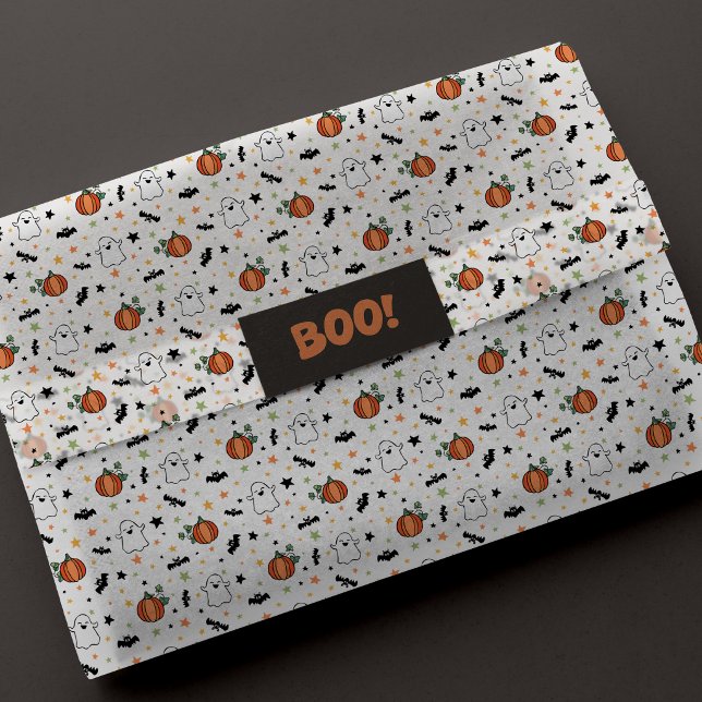 Ghost Pumpkins Bats Cute Halloween Pattern Tissue Paper (Creator Uploaded)