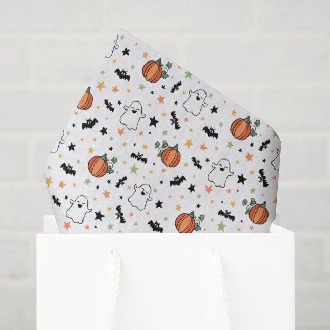 Ghost Pumpkins Bats Cute Halloween Pattern Tissue Paper (Gift Bag)