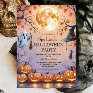 Ghost, Pumpkins & Full Moon Spooktacular Halloween Invitation