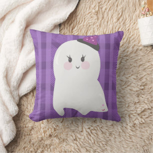 Ghost Purple Plaid Halloween Cushion
