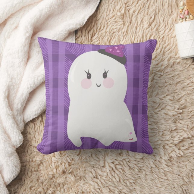 Ghost Purple Plaid Halloween Cushion (Blanket)