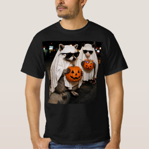 Ghost Racoon Halloween Holding Pumpkin Spooky T-Shirt