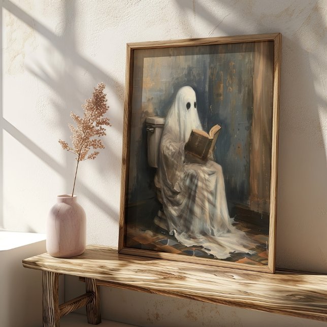 Ghost Reading a Book Vintage Halloween Bathroom Poster (Creator Uploaded)