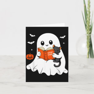 Ghost Reading Book Black Cat Halloween Costume Men Card
