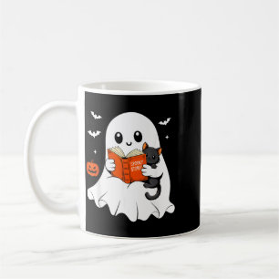 Ghost Reading Book Black Cat Halloween Costume Men Coffee Mug