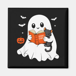 Ghost Reading Book Black Cat Halloween Costume Men Magnet
