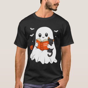 Ghost Reading Book Black Cat Halloween Costume Men T-Shirt