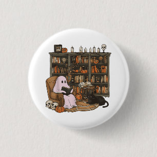 Ghost Reading Book Cat lover Halloween  3 Cm Round Badge