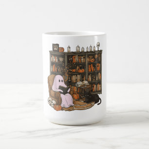 Ghost Reading Book Cat lover Halloween  Coffee Mug