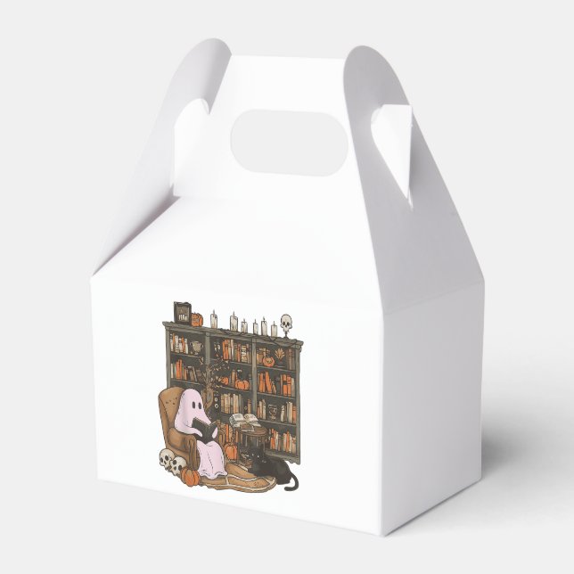 Ghost Reading Book Cat lover Halloween  Favour Box (Front Side)
