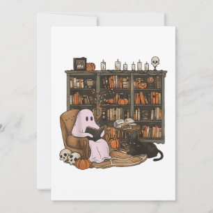 Ghost Reading Book Cat lover Halloween  Invitation