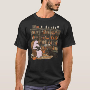 Ghost Reading Book Cat lover Halloween Reading ent T-Shirt