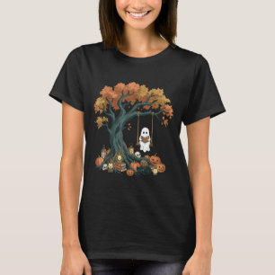 Ghost reading book cat lover halloween reading T-Shirt