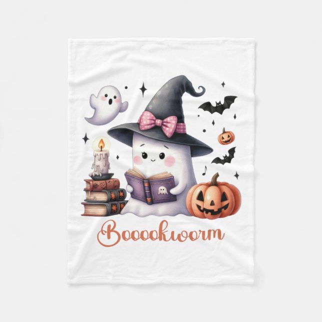 Ghost Reading Book Coquette Bow Halloween Girl Tod Fleece Blanket (Front)