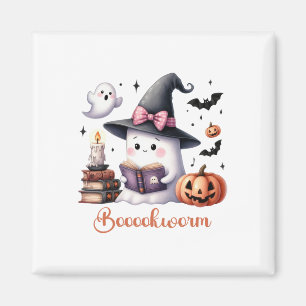 Ghost Reading Book Coquette Bow Halloween Girl Tod Magnet