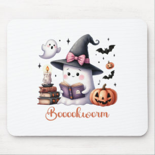 Ghost Reading Book Coquette Bow Halloween Girl Tod Mouse Pad