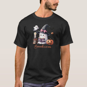 Ghost Reading Book Coquette Bow Halloween Girl Tod T-Shirt