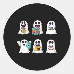 Ghost Reading Book Cute Teacher Halloween Ghost Bo Classic Round Sticker