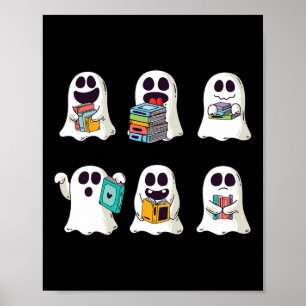 Ghost Reading Book Cute Teacher Halloween Ghost Bo Poster