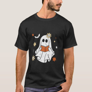 Ghost Reading Book Halloween Design Teacher Librar T-Shirt