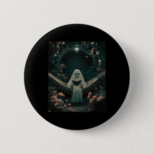 Ghost Reading Book In A Hammock Halloween Book Lov 6 Cm Round Badge