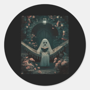 Ghost Reading Book In A Hammock Halloween Book Lov Classic Round Sticker