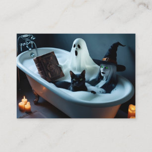 Ghost Reading Book in Bathtub, and Black Cat Bubbl Enclosure Card