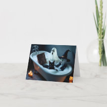 Ghost Reading Book in Bathtub, and Black Cat Bubbl