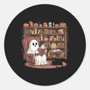Ghost Reading Book Lovers Halloween Spooky Library Classic Round Sticker