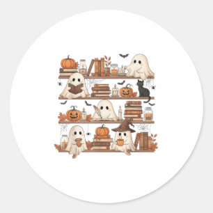 Ghost Reading Book Lovers Library Halloween Spooky Classic Round Sticker