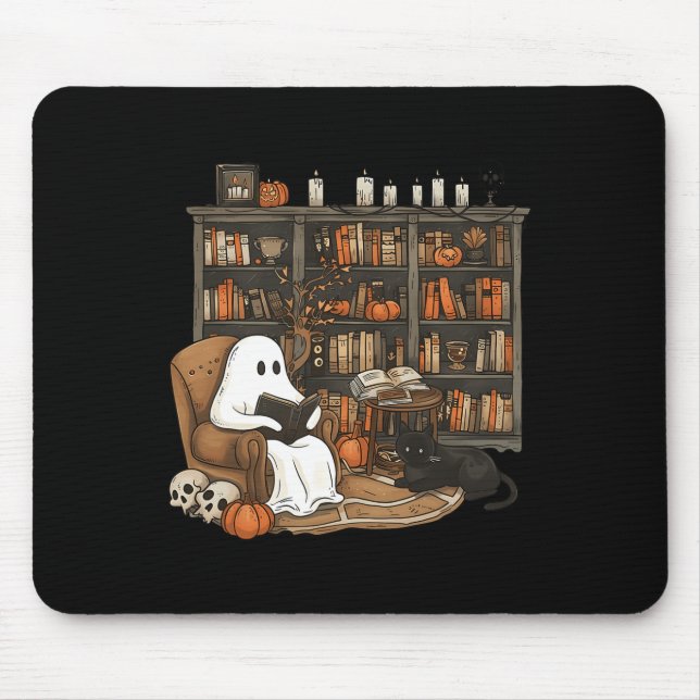 Ghost Reading Book Lovers Library Halloween Spooky Mouse Pad (Front)