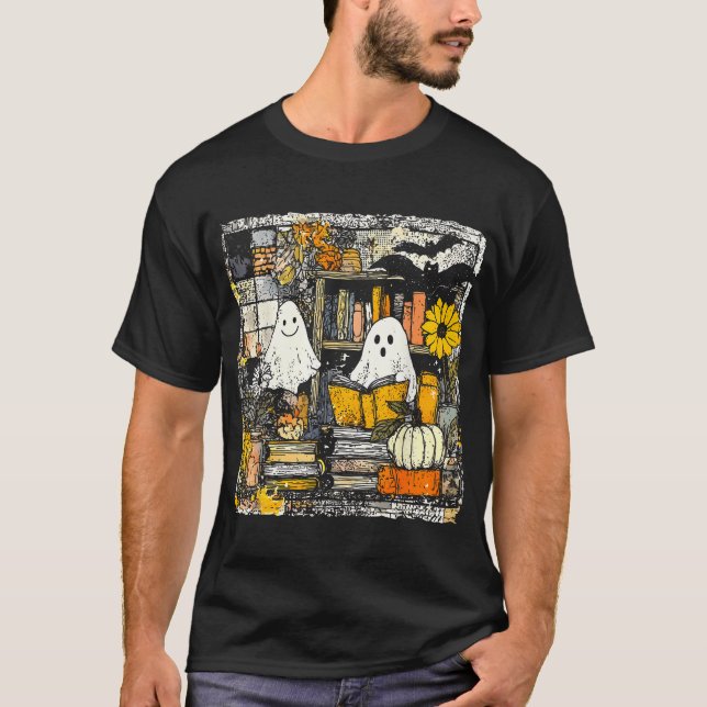  Ghost Reading Book Lovers Library  T-Shirt (Front)