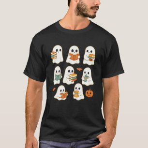 Ghost Reading Books Book Lovers Halloween Teacher  T-Shirt