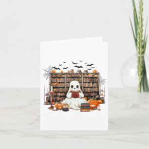 Ghost Reading Books Bookish Teacher Halloween Cost Card
