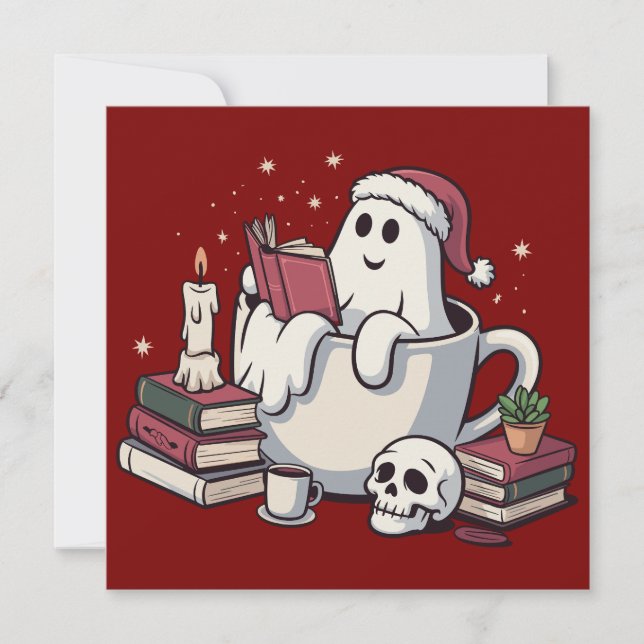 Ghost Reading Books Christmas Teacher Bookworm  Holiday Card (Front)