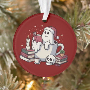 Ghost Reading Books Christmas Teacher Bookworm Ornament