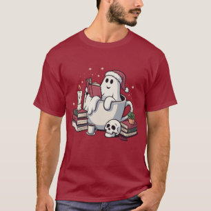 Ghost Reading Books Christmas Teacher Bookworm T-Shirt