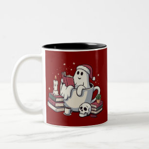 Ghost Reading Books Christmas Teacher Bookworm Two-Tone Coffee Mug