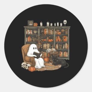 Ghost Reading Books Librarian Teacher Halloween  Classic Round Sticker
